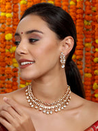 Kundan & Mossainite Necklace with Earrings - Ruby Raang | Grocsy