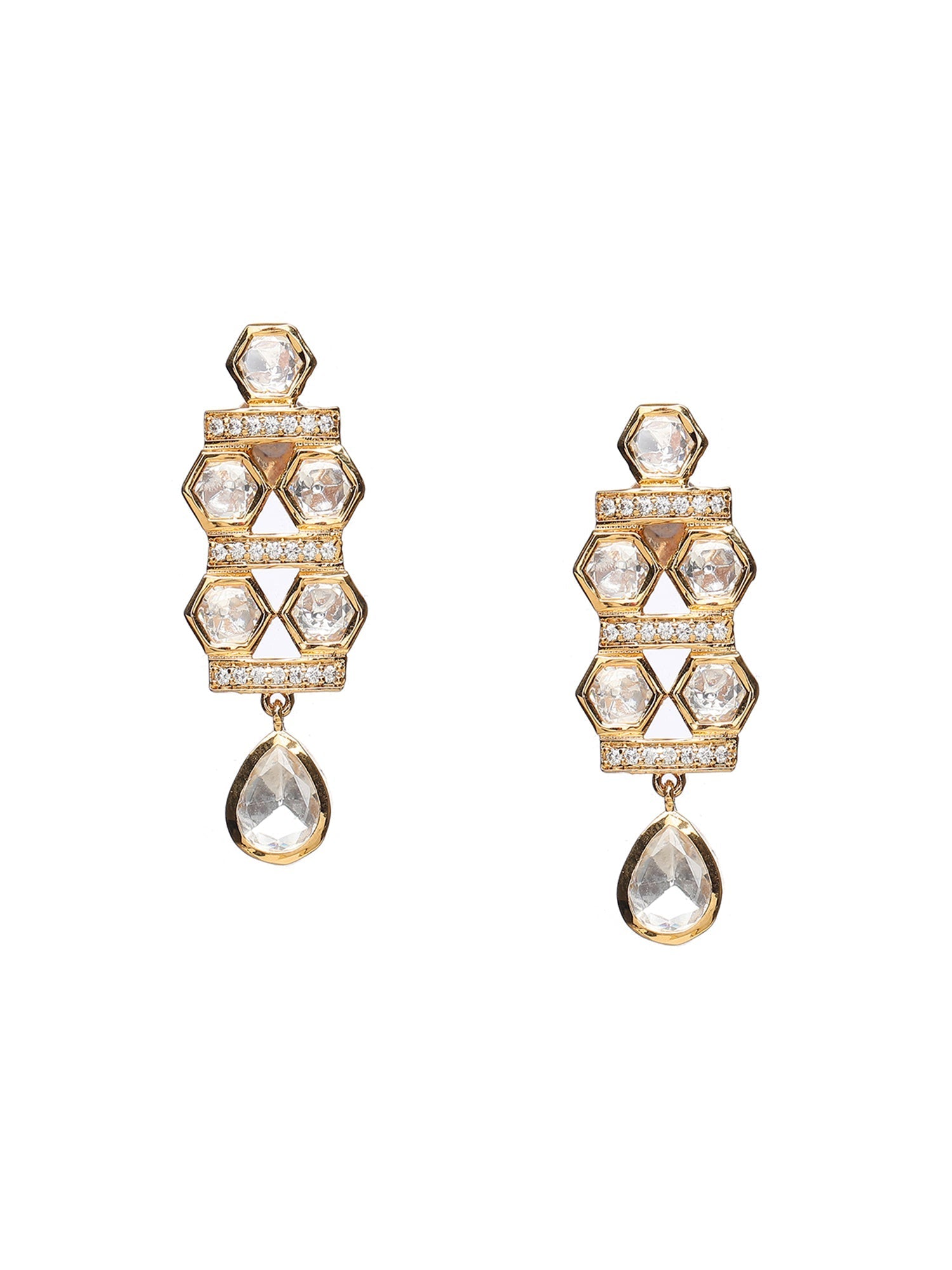 Kundan & Mossainite Necklace with Earrings - Ruby Raang | Grocsy