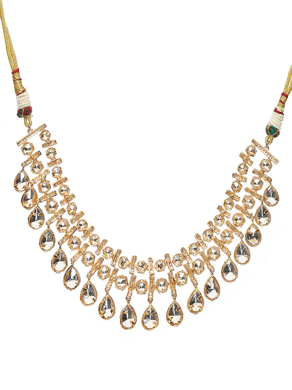 Kundan & Mossainite Necklace with Earrings - Ruby Raang | Grocsy