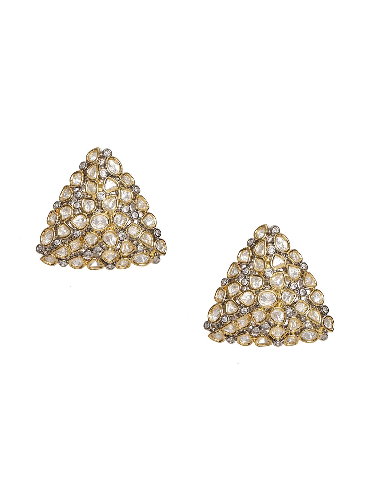 Triangle Dual Tone Kundan Earrings - Ruby Raang | Grocsy