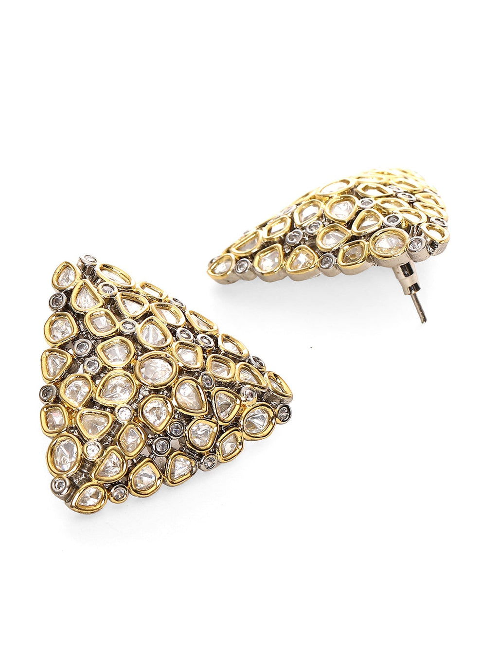 Triangle Dual Tone Kundan Earrings - Ruby Raang | Grocsy
