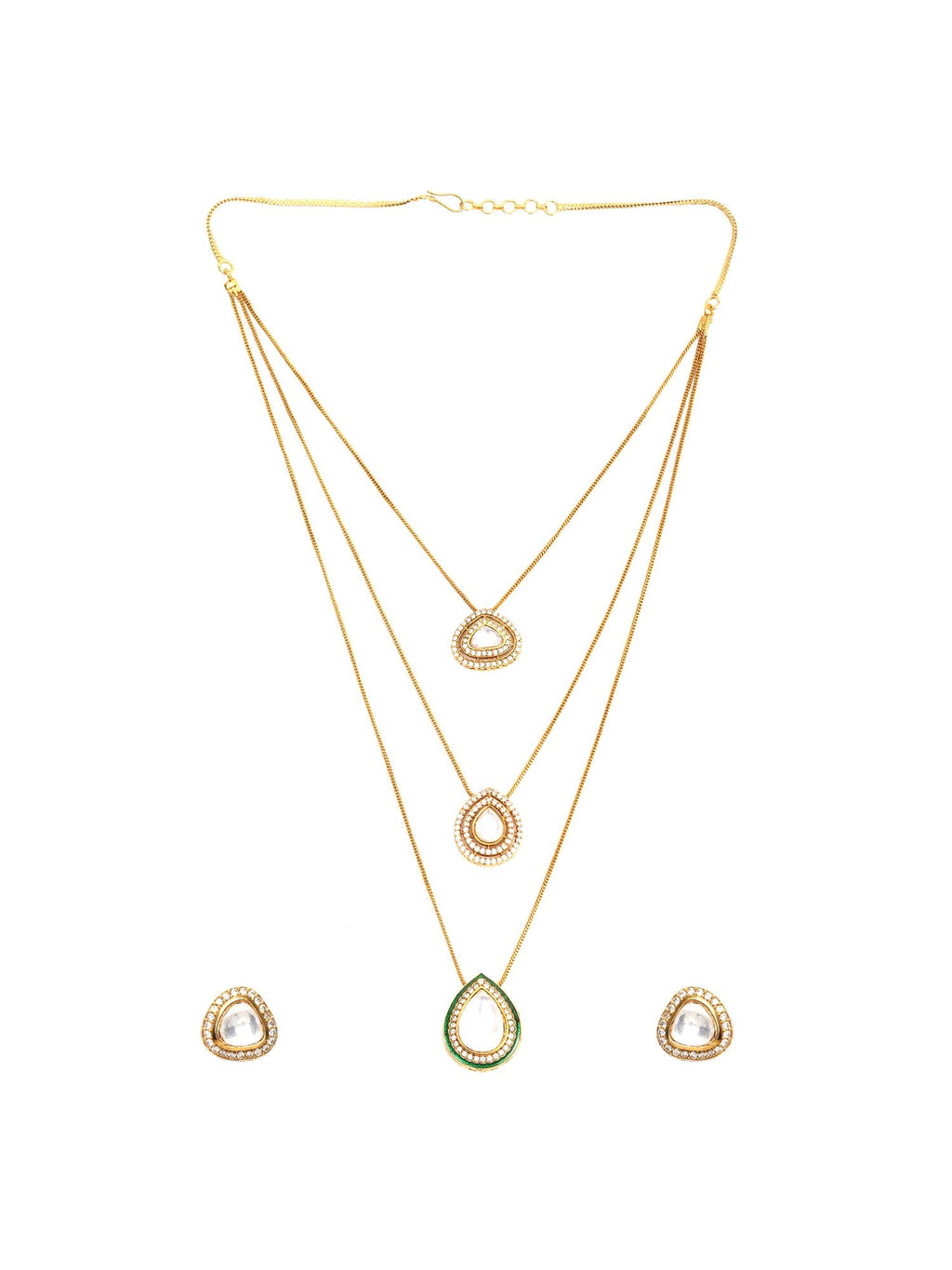 Layered Kundan Neckpiece with Matching Studs - Ruby Raang | Grocsy