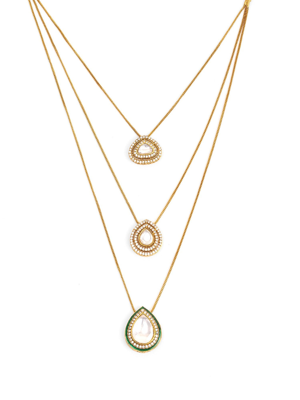 Layered Kundan Neckpiece with Matching Studs - Ruby Raang | Grocsy