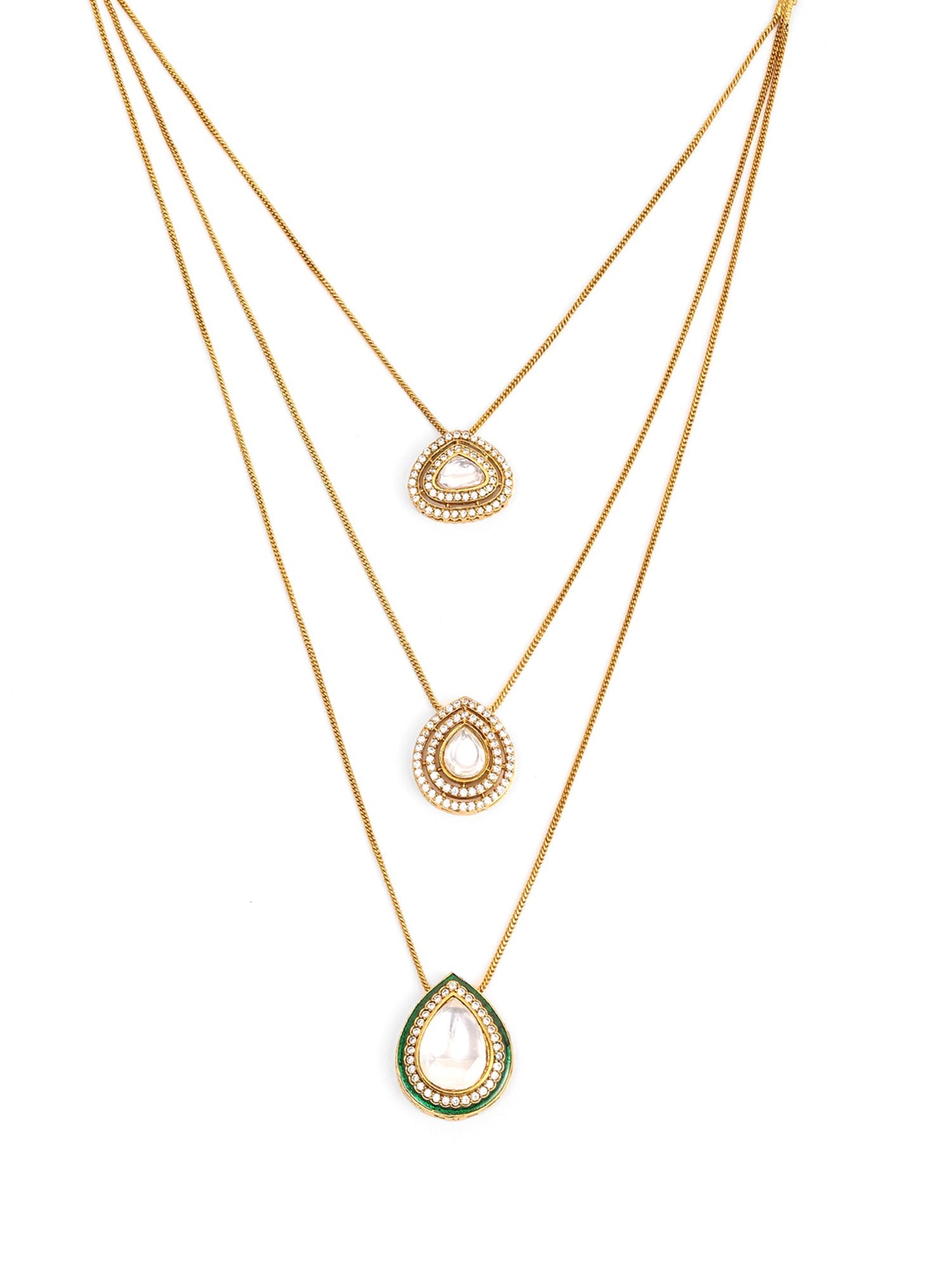 Layered Kundan Neckpiece with Matching Studs - Ruby Raang | Grocsy