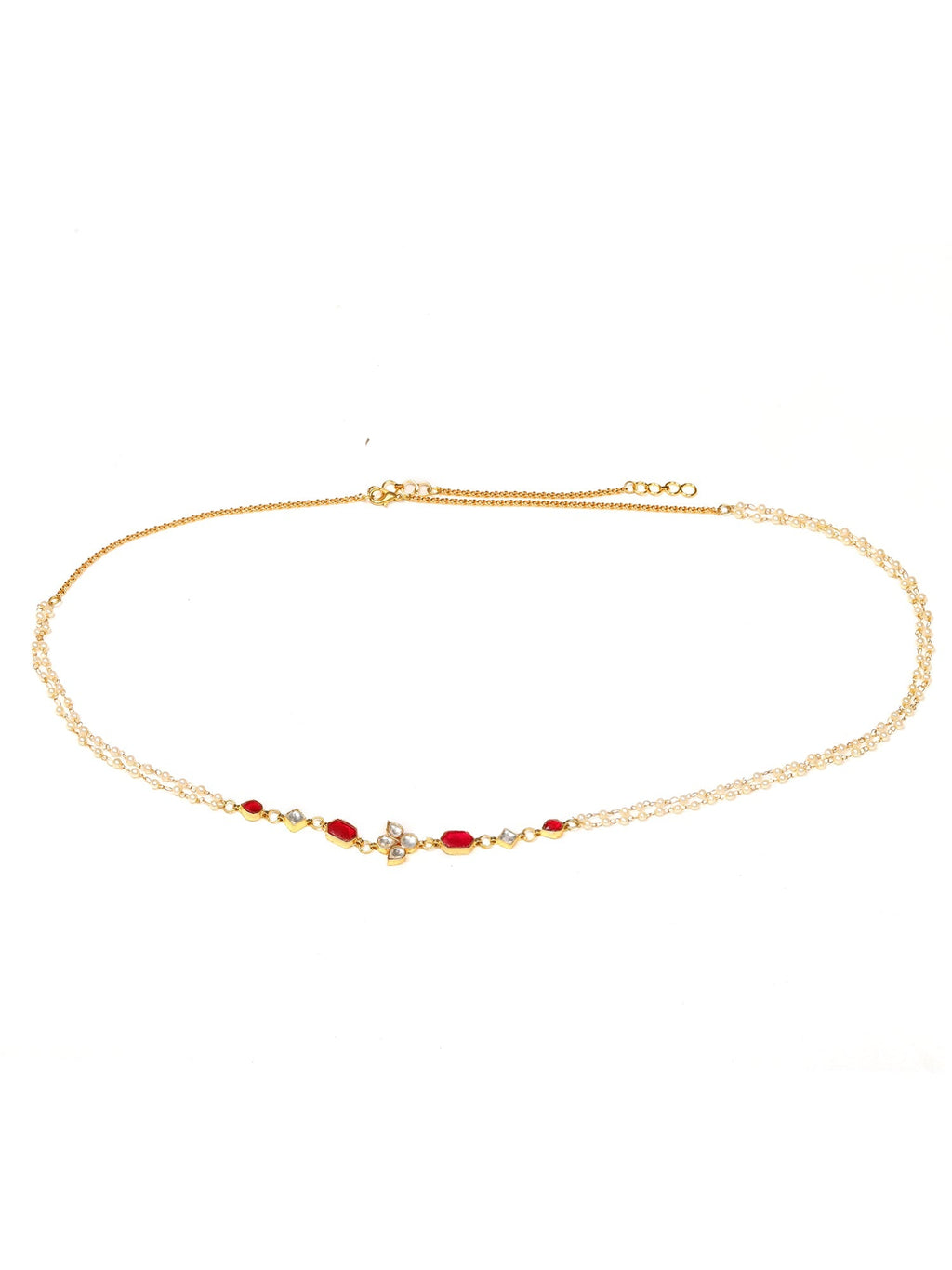 Red Stone & Clear Patchi Kundan in Pearl Kamar Band - Ruby Raang | Grocsy
