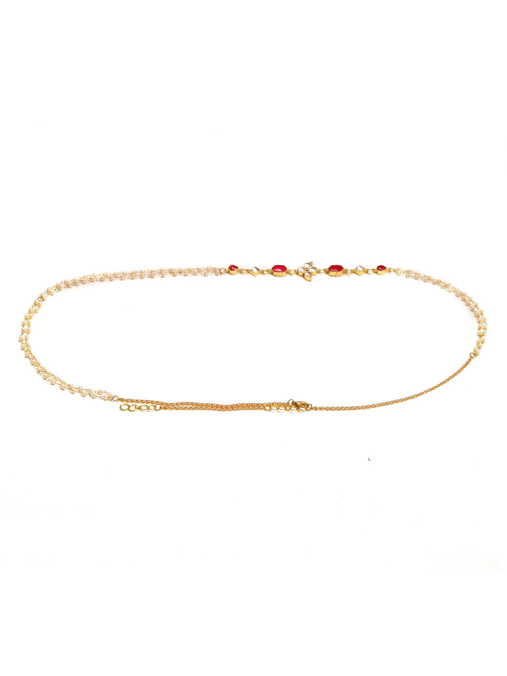 Red Stone & Clear Patchi Kundan in Pearl Kamar Band - Ruby Raang | Grocsy