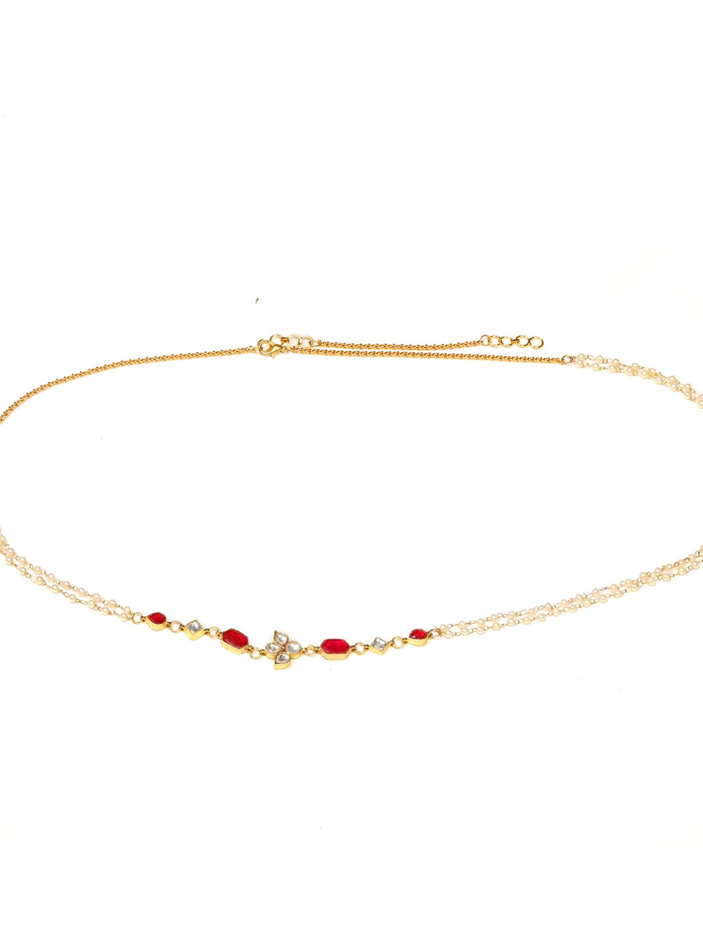 Red Stone & Clear Patchi Kundan in Pearl Kamar Band - Ruby Raang | Grocsy