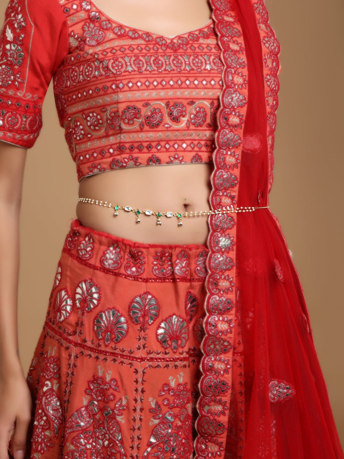 Green Stone & Clear Patchi Kundan in Pearl Kamar Band - Ruby Raang | Grocsy