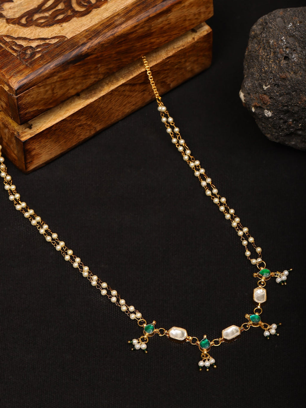 Green Stone & Clear Patchi Kundan in Pearl Kamar Band - Ruby Raang | Grocsy