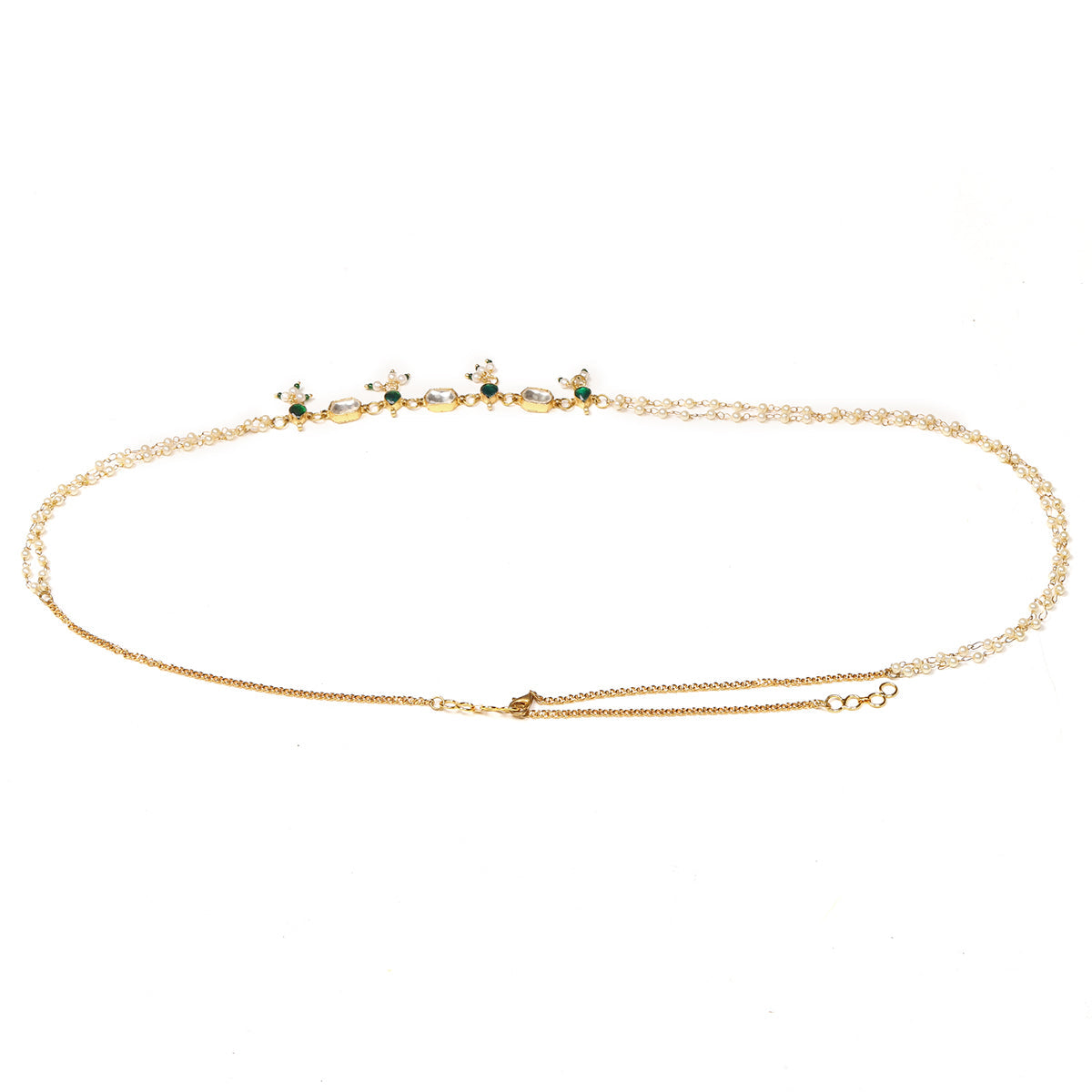 Green Stone & Clear Patchi Kundan in Pearl Kamar Band - Ruby Raang | Grocsy