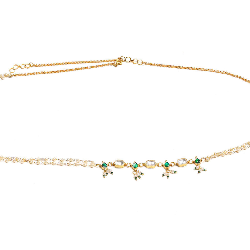Green Stone & Clear Patchi Kundan in Pearl Kamar Band - Ruby Raang | Grocsy