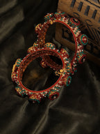 Rajwada Red - Green Hues Handcrafted Heavy Bangles (set of 2) - Ruby Raang | Grocsy
