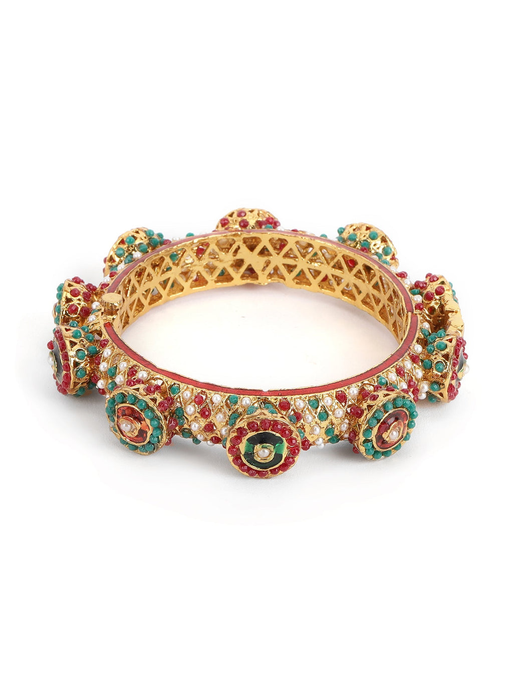 Rajwada Red - Green Hues Handcrafted Heavy Bangles (set of 2) - Ruby Raang | Grocsy