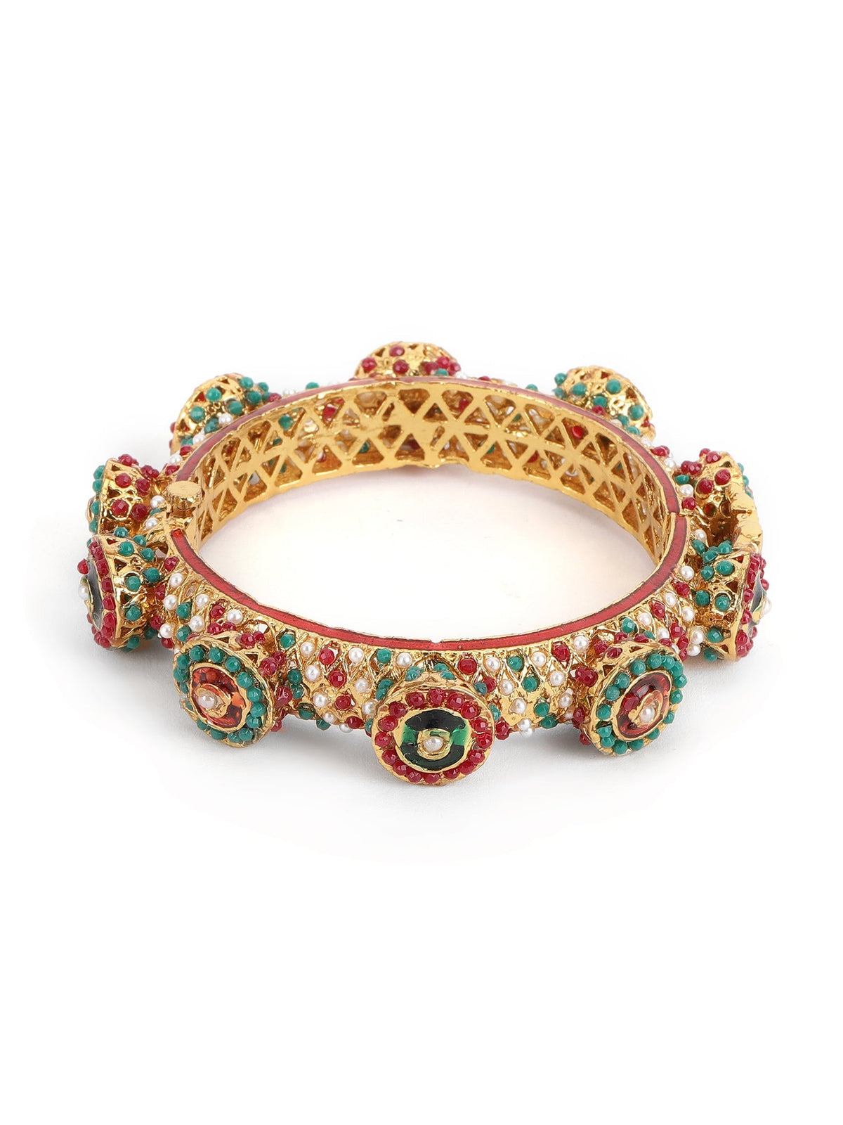 Rajwada Red - Green Hues Handcrafted Heavy Bangles (set of 2) - Ruby Raang | Grocsy