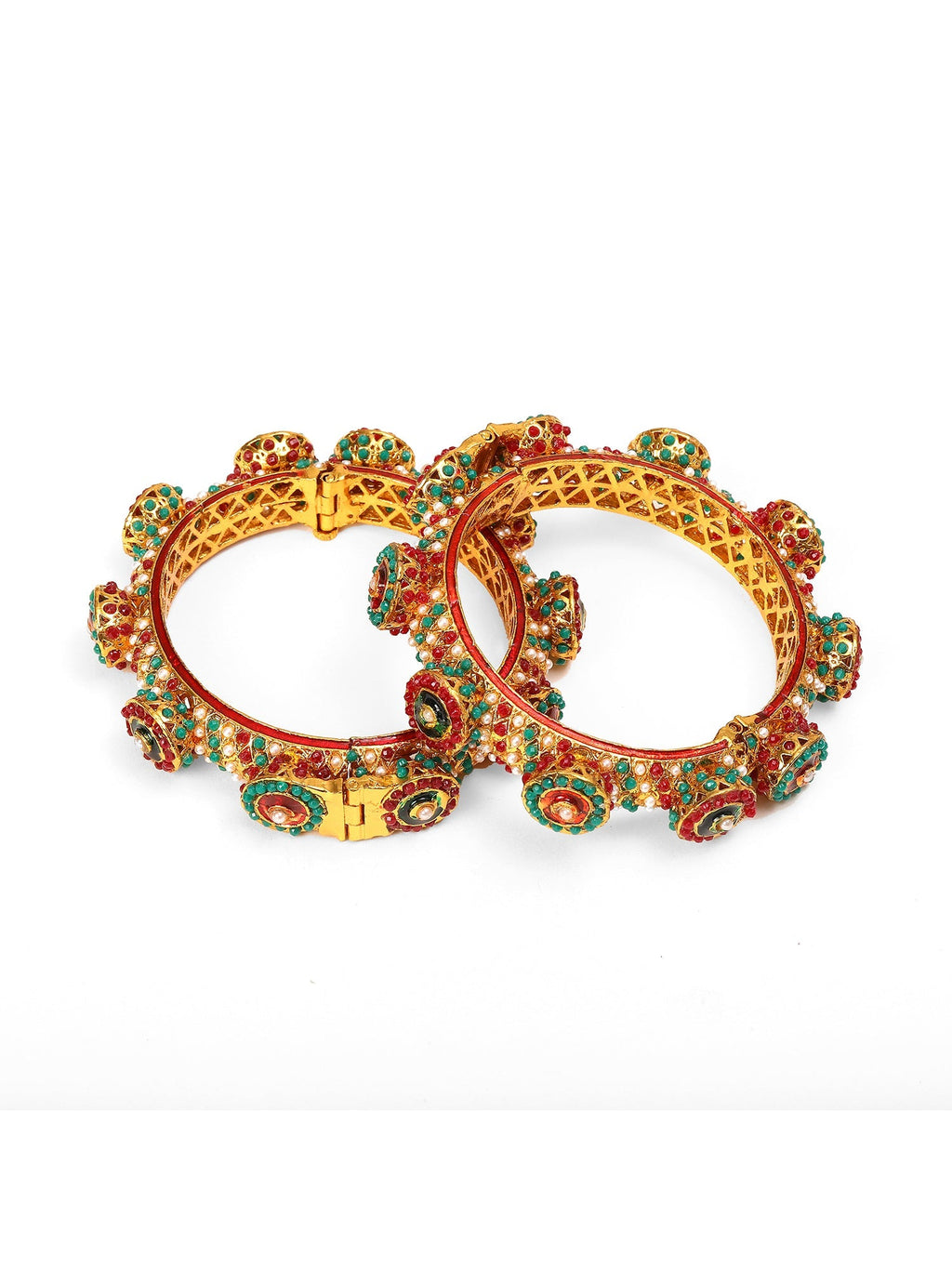 Rajwada Red - Green Hues Handcrafted Heavy Bangles (set of 2) - Ruby Raang | Grocsy