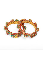 Rajwada Red - Green Hues Handcrafted Heavy Bangles (set of 2) - Ruby Raang | Grocsy