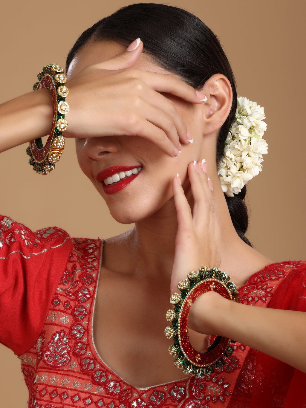 Meenakari Handcrafted Heavy Bangles (set of 2) - Ruby Raang | Grocsy