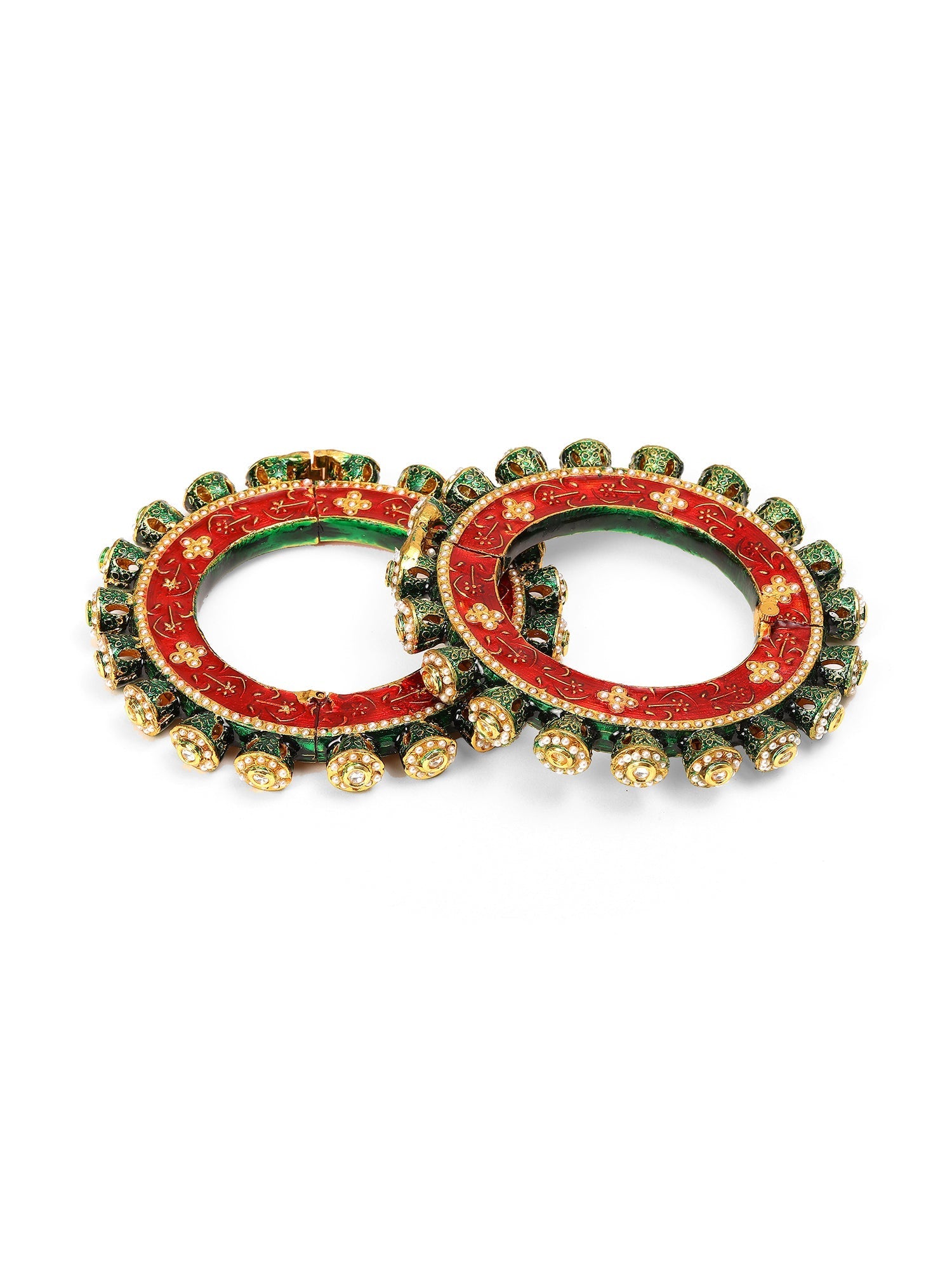Meenakari Handcrafted Heavy Bangles (set of 2) - Ruby Raang | Grocsy