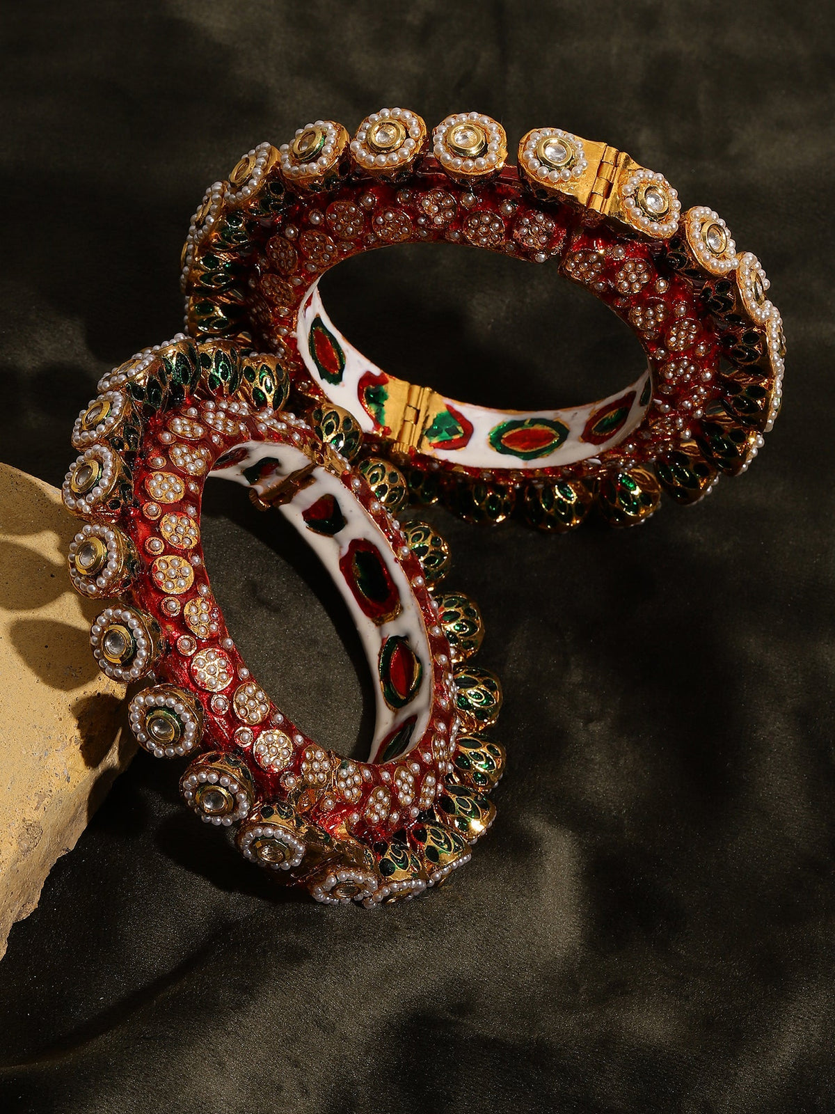 Red Meenakari Handcrafted Heavy Bangles (set of 2) - Ruby Raang | Grocsy
