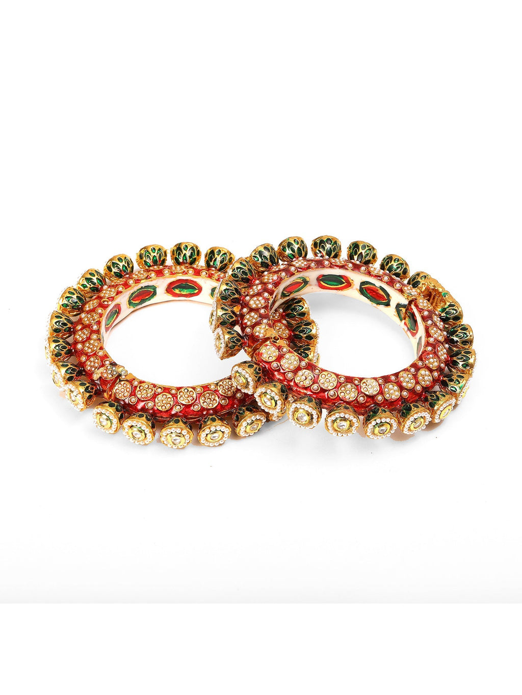 Red Meenakari Handcrafted Heavy Bangles (set of 2) - Ruby Raang | Grocsy