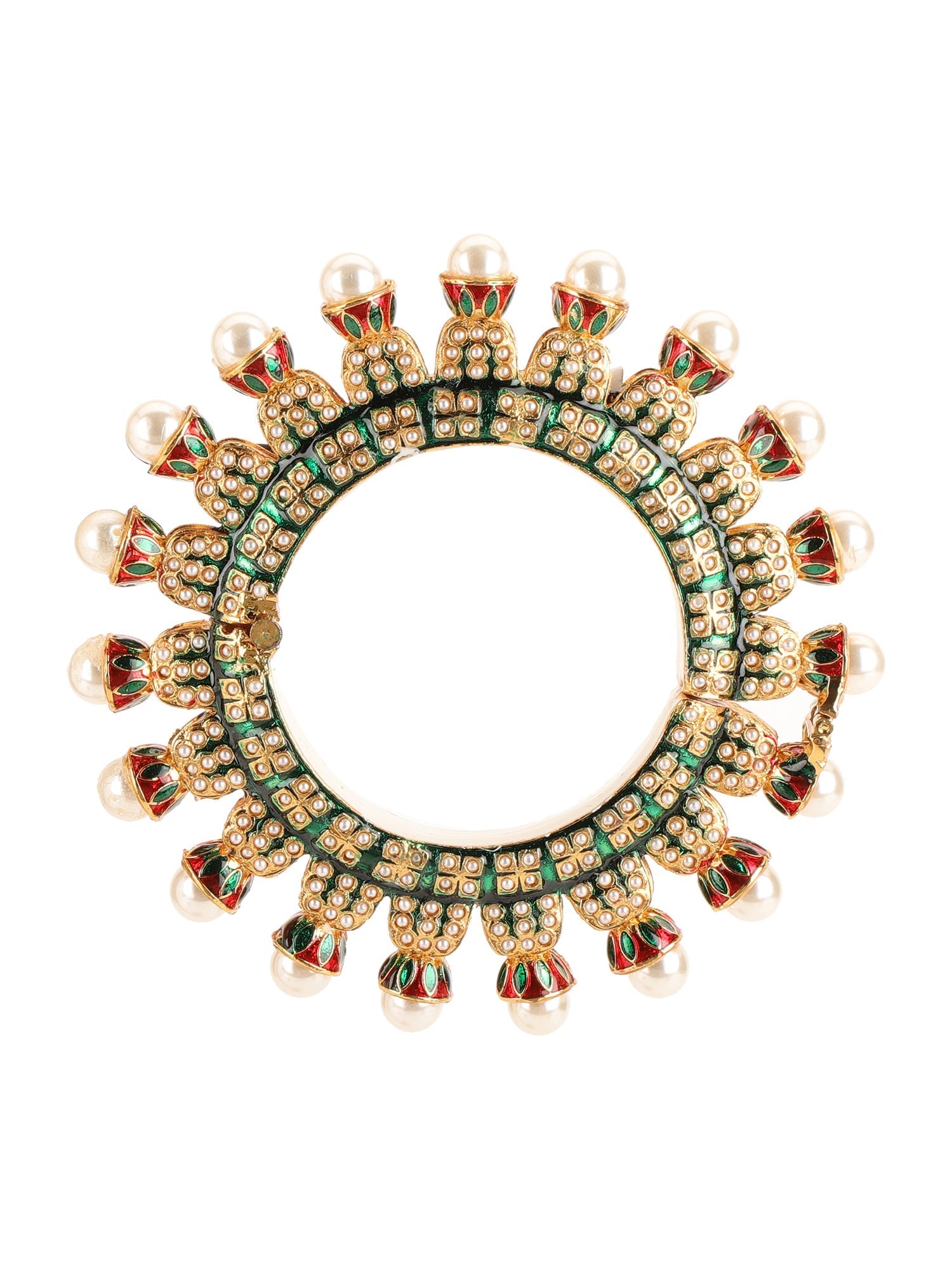 Oversized Pearl Meenakari Handcrafted Heavy Bangles (set of 2) - Ruby Raang | Grocsy