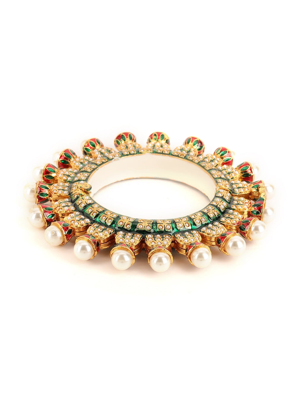 Oversized Pearl Meenakari Handcrafted Heavy Bangles (set of 2) - Ruby Raang | Grocsy