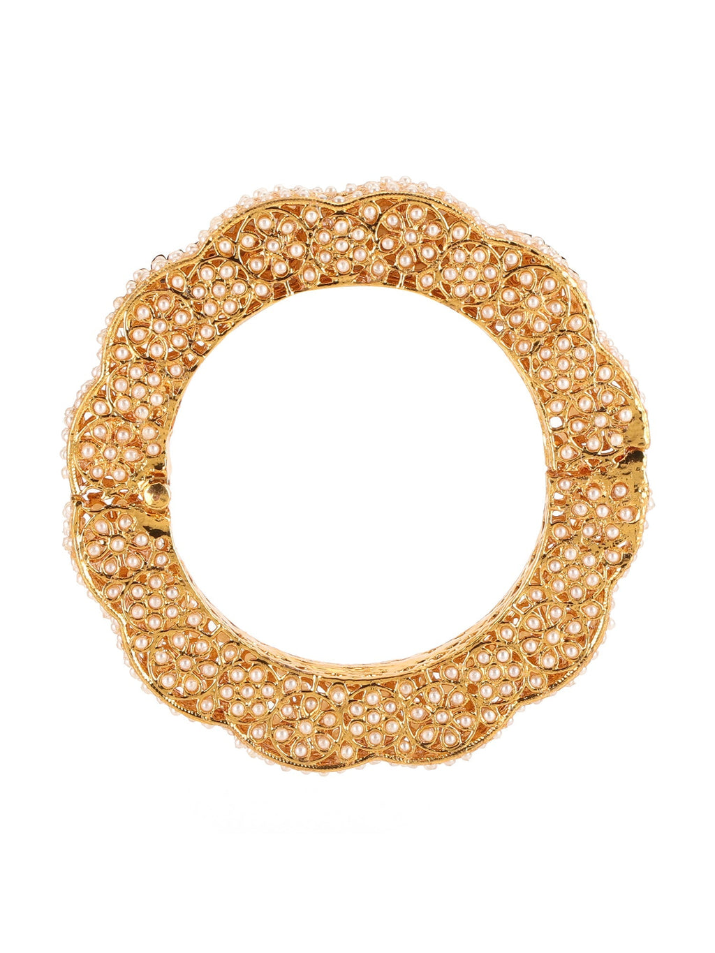 Golden Pearl Handcrafted Heavy Bangles (set of 2) - Ruby Raang | Grocsy