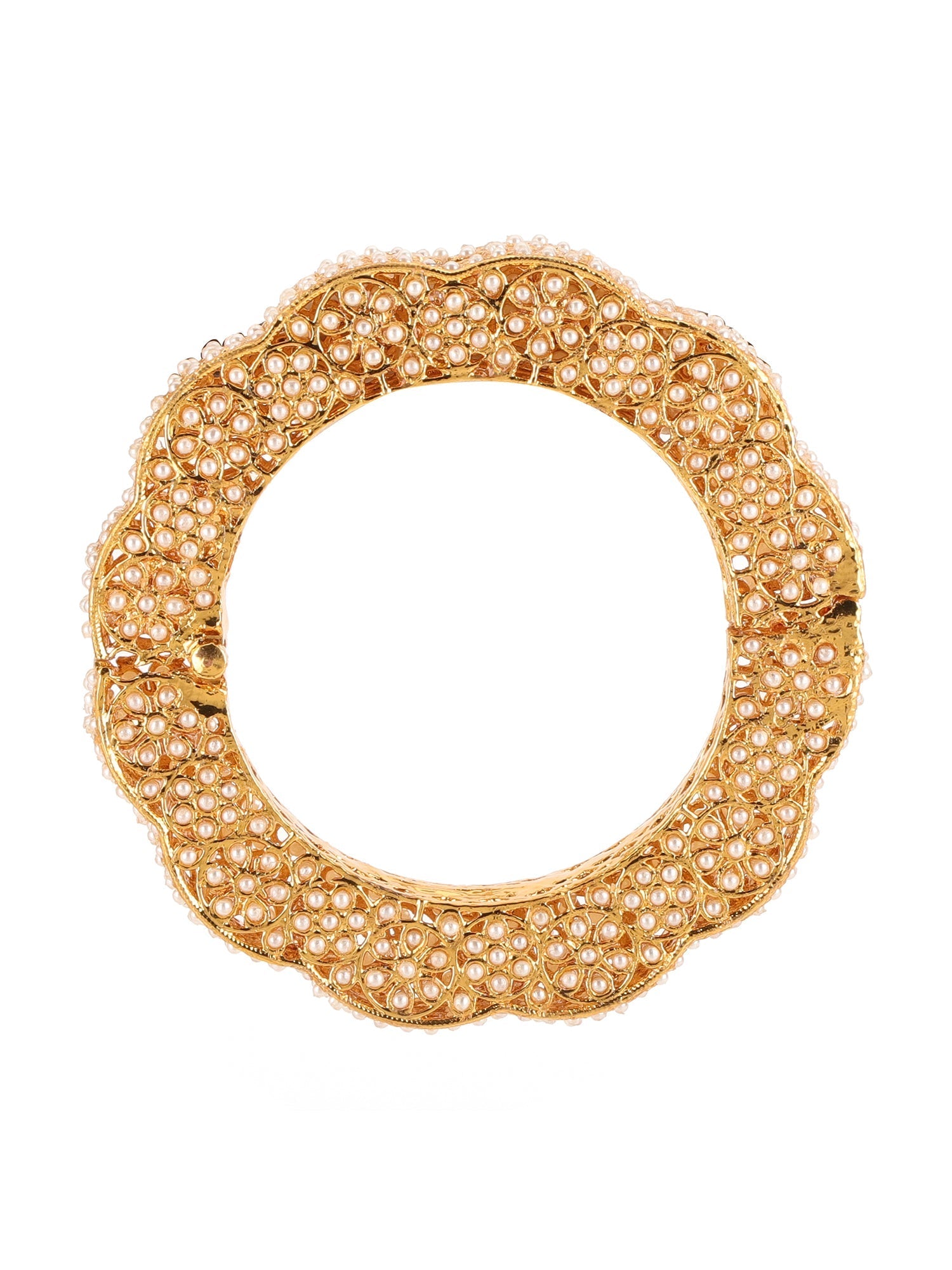 Golden Pearl Handcrafted Heavy Bangles (set of 2) - Ruby Raang | Grocsy