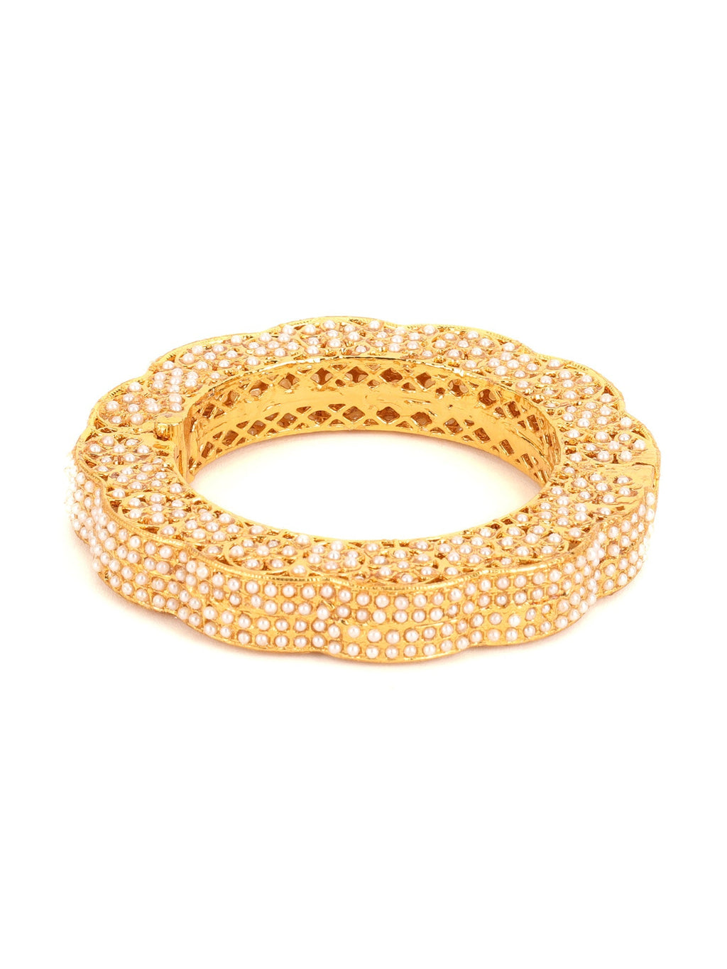 Golden Pearl Handcrafted Heavy Bangles (set of 2) - Ruby Raang | Grocsy