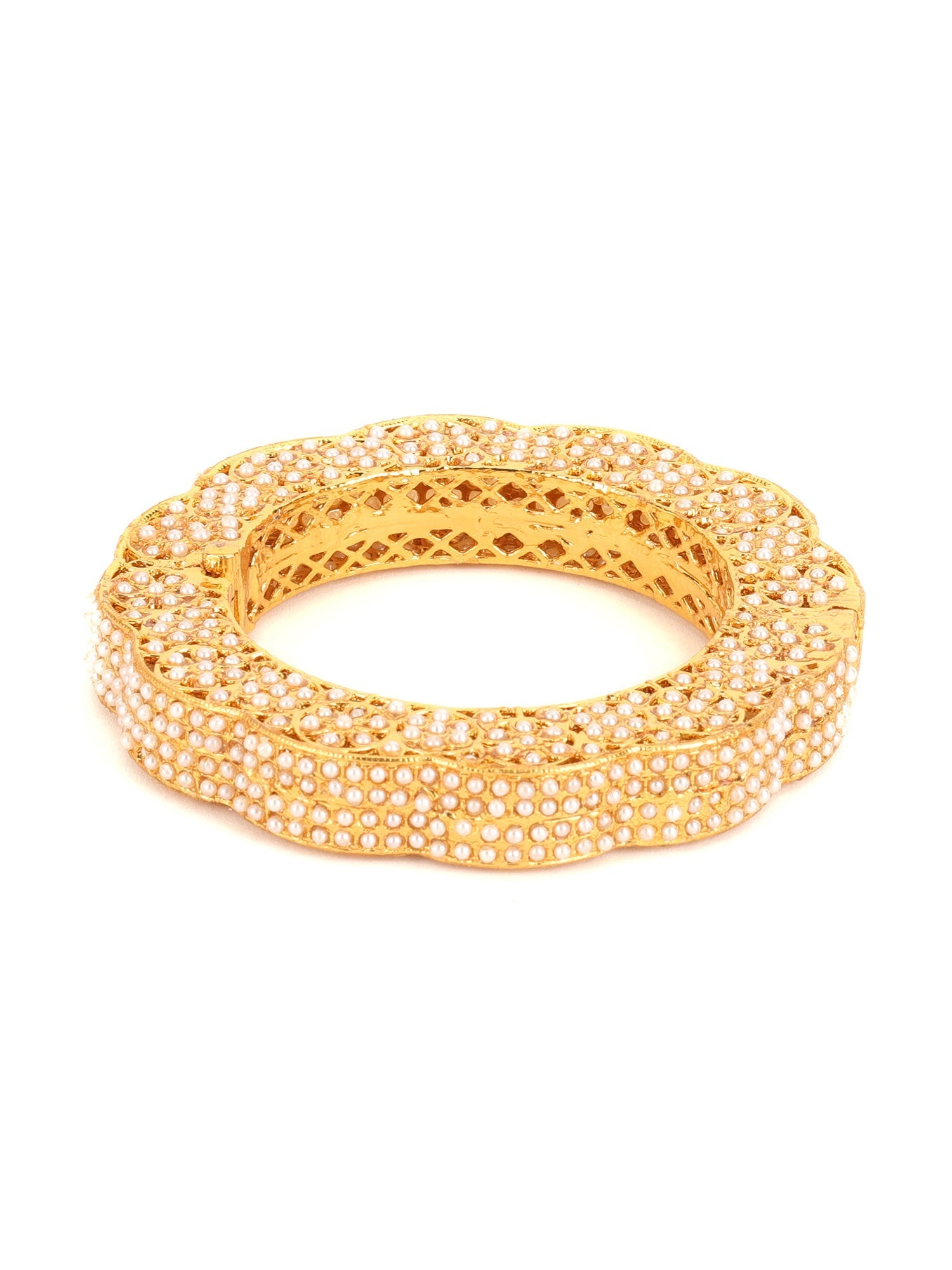 Golden Pearl Handcrafted Heavy Bangles (set of 2) - Ruby Raang | Grocsy