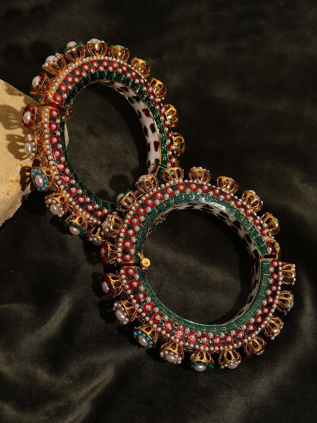 Multi Meenakari Handcrafted Heavy Bangles (set of 2) - Ruby Raang | Grocsy