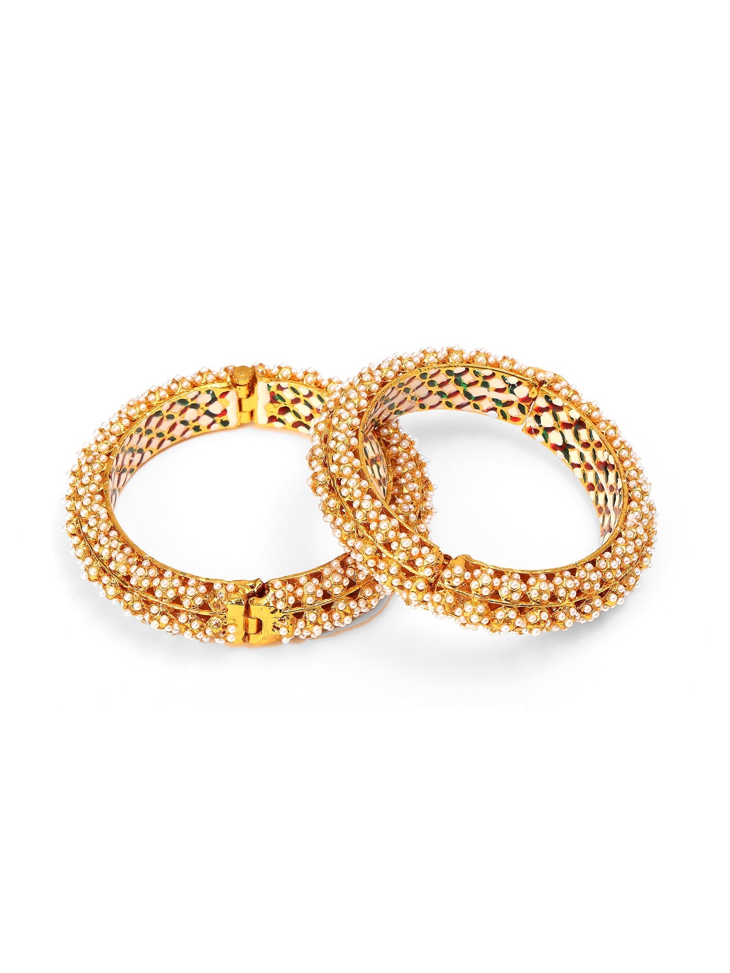 Handcrafted Pearl Heavy Bangles (set of 2) - Ruby Raang