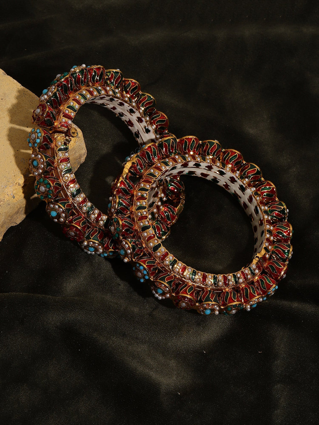 Handcrafted Heavy Bangles (set of 2) - Ruby Raang | Grocsy
