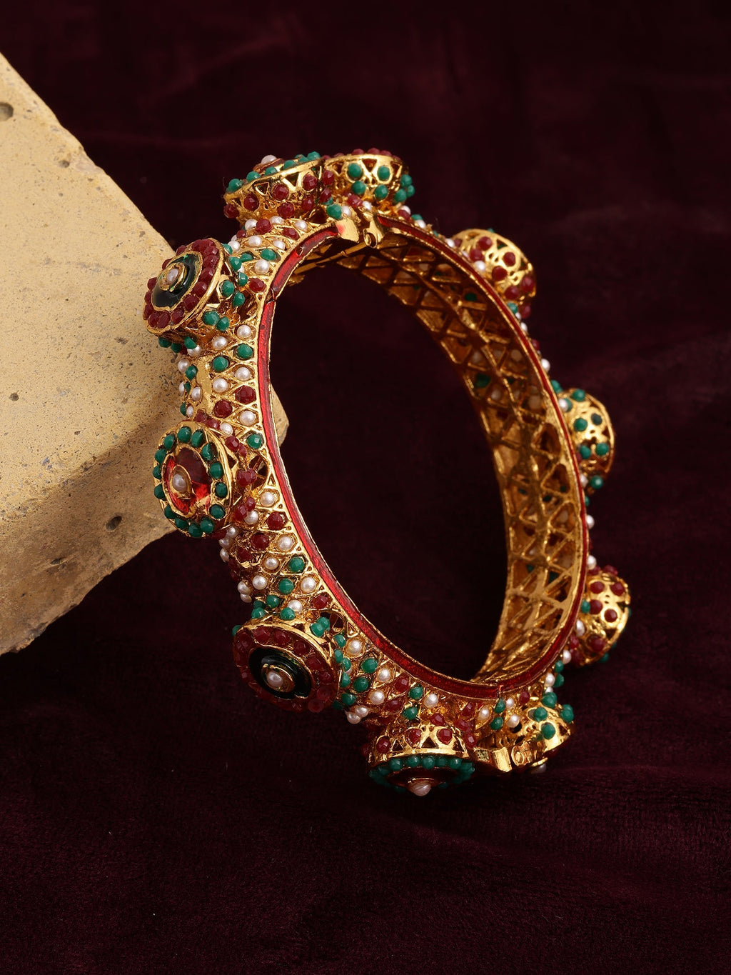 Rajwada Red - Green Hues Handcrafted Heavy Bangle - Ruby Raang | Grocsy
