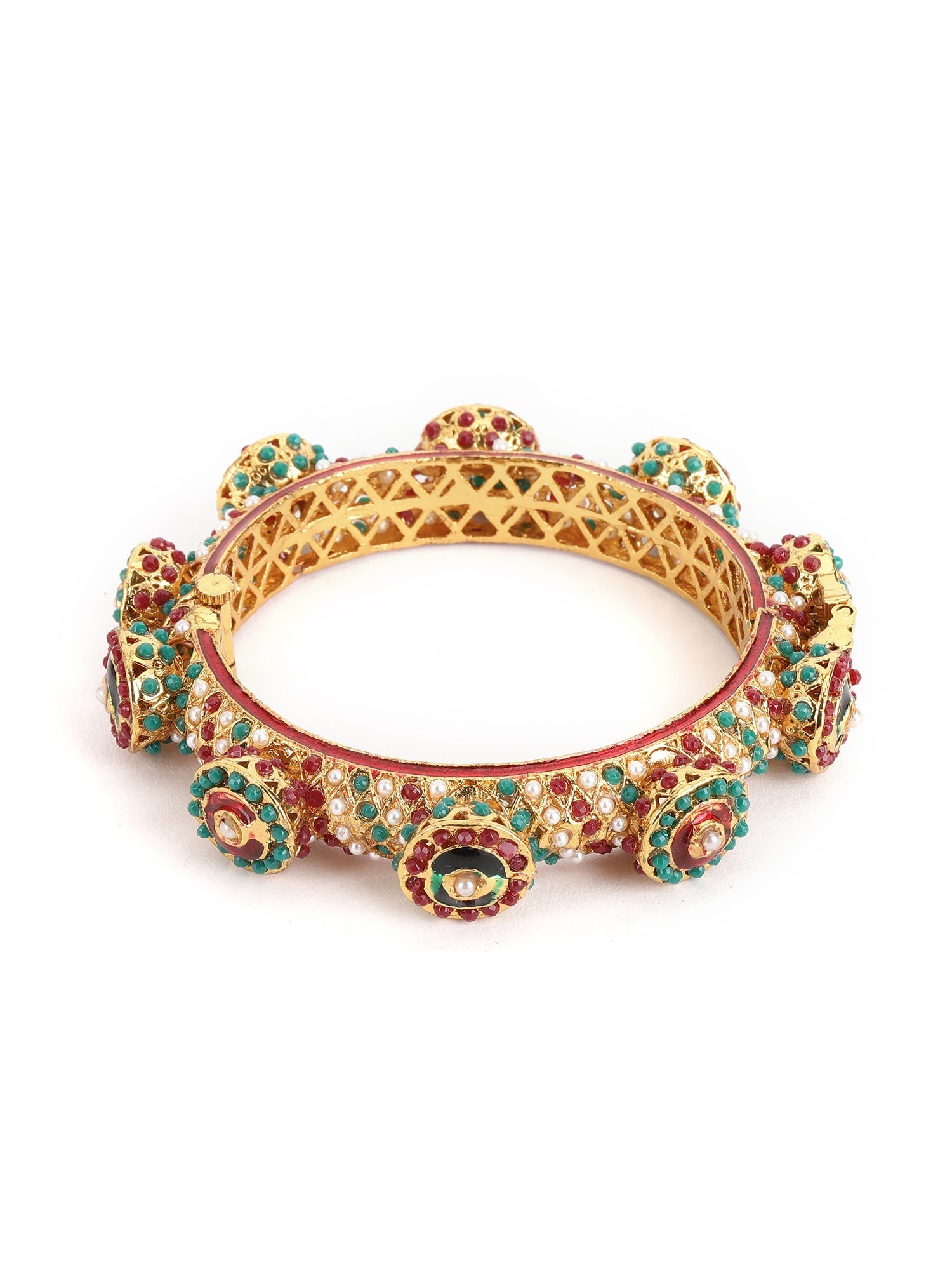 Rajwada Red - Green Hues Handcrafted Heavy Bangle - Ruby Raang | Grocsy