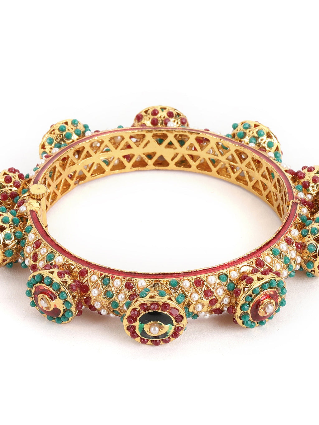 Rajwada Red - Green Hues Handcrafted Heavy Bangle - Ruby Raang | Grocsy