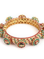 Rajwada Red - Green Hues Handcrafted Heavy Bangle - Ruby Raang | Grocsy