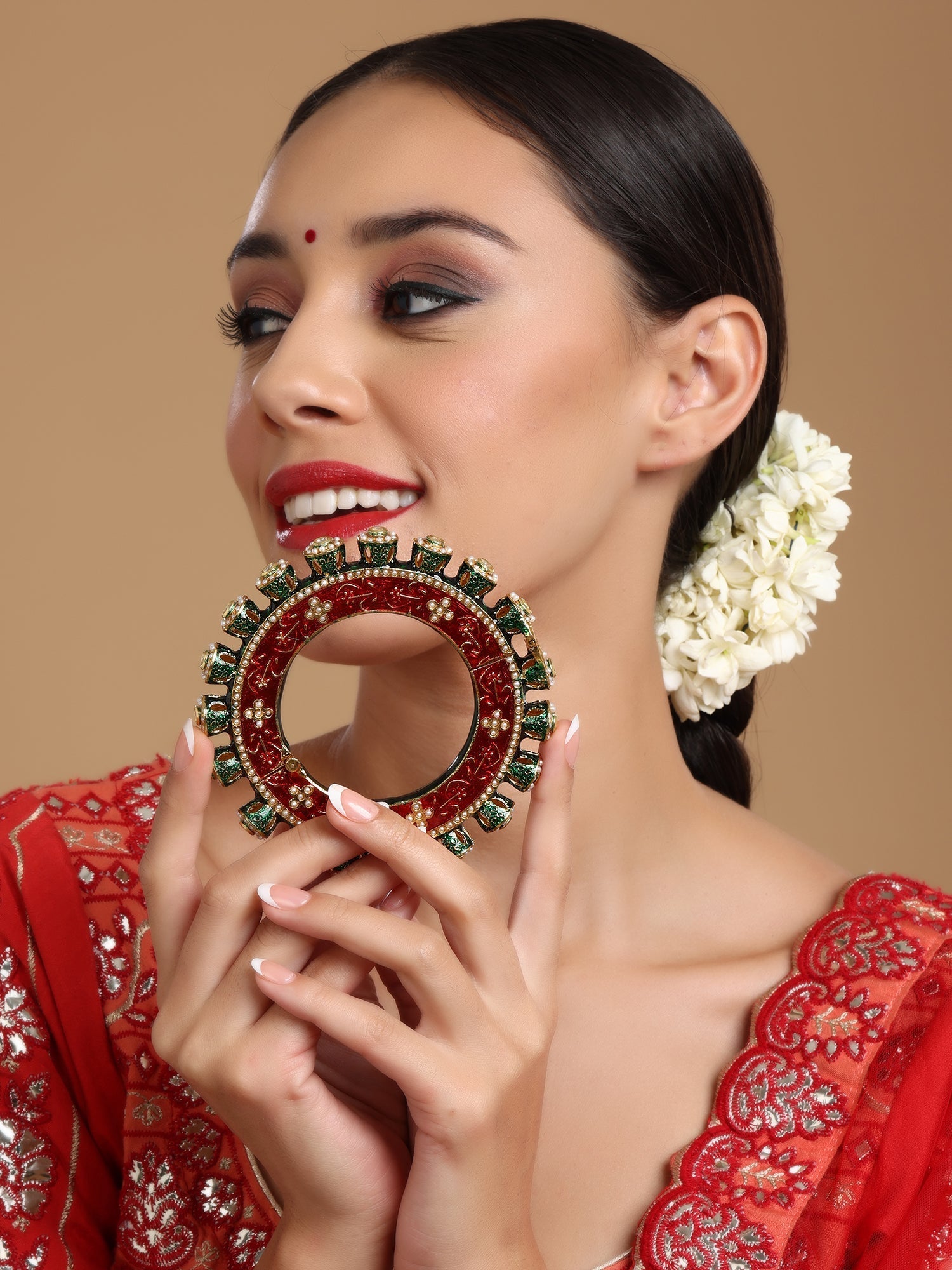 Meenakari Handcrafted Heavy Bangle - Ruby Raang | Grocsy