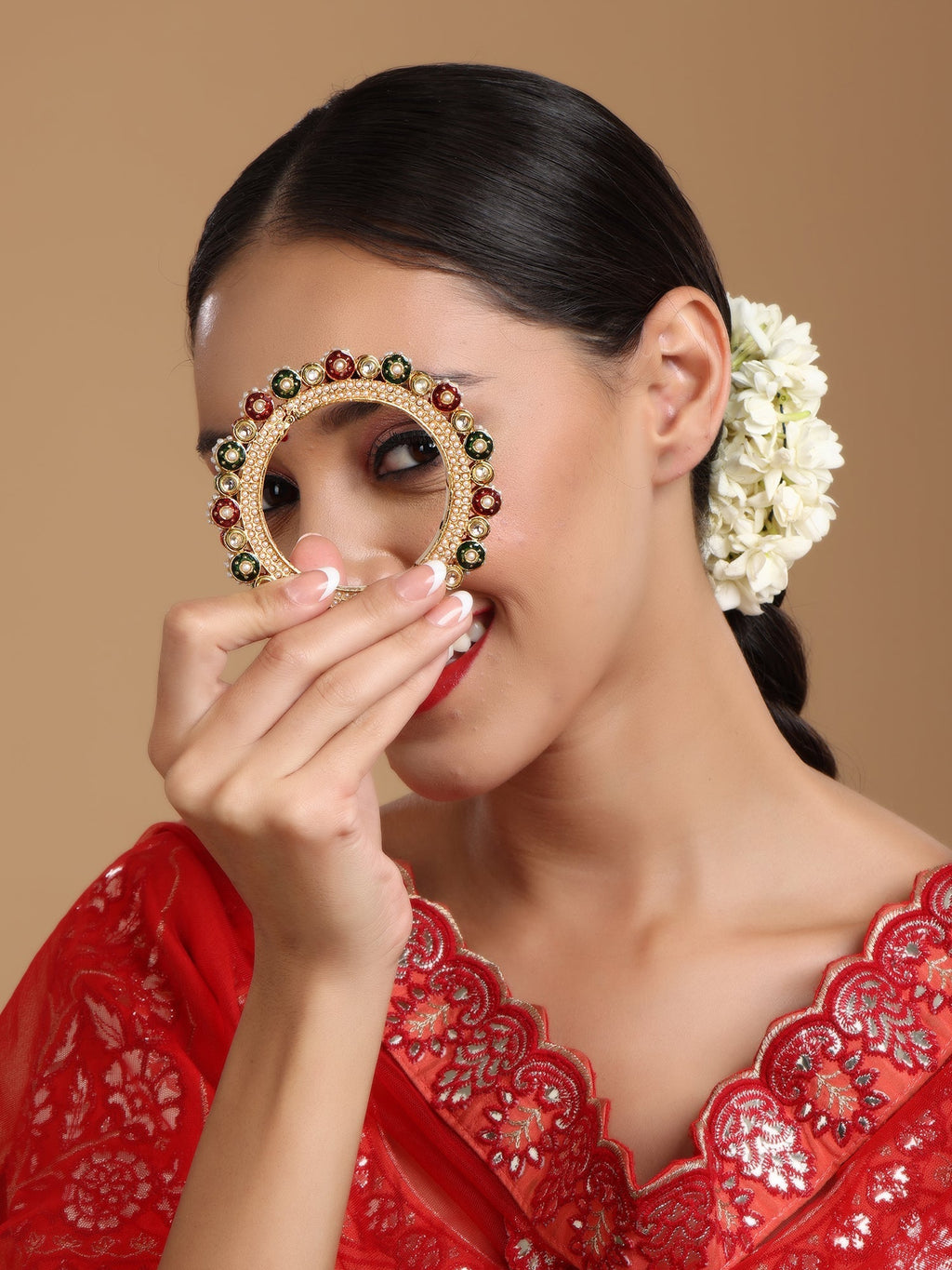 Pearl Meenakari Handcrafted Heavy Bangle - Ruby Raang | Grocsy