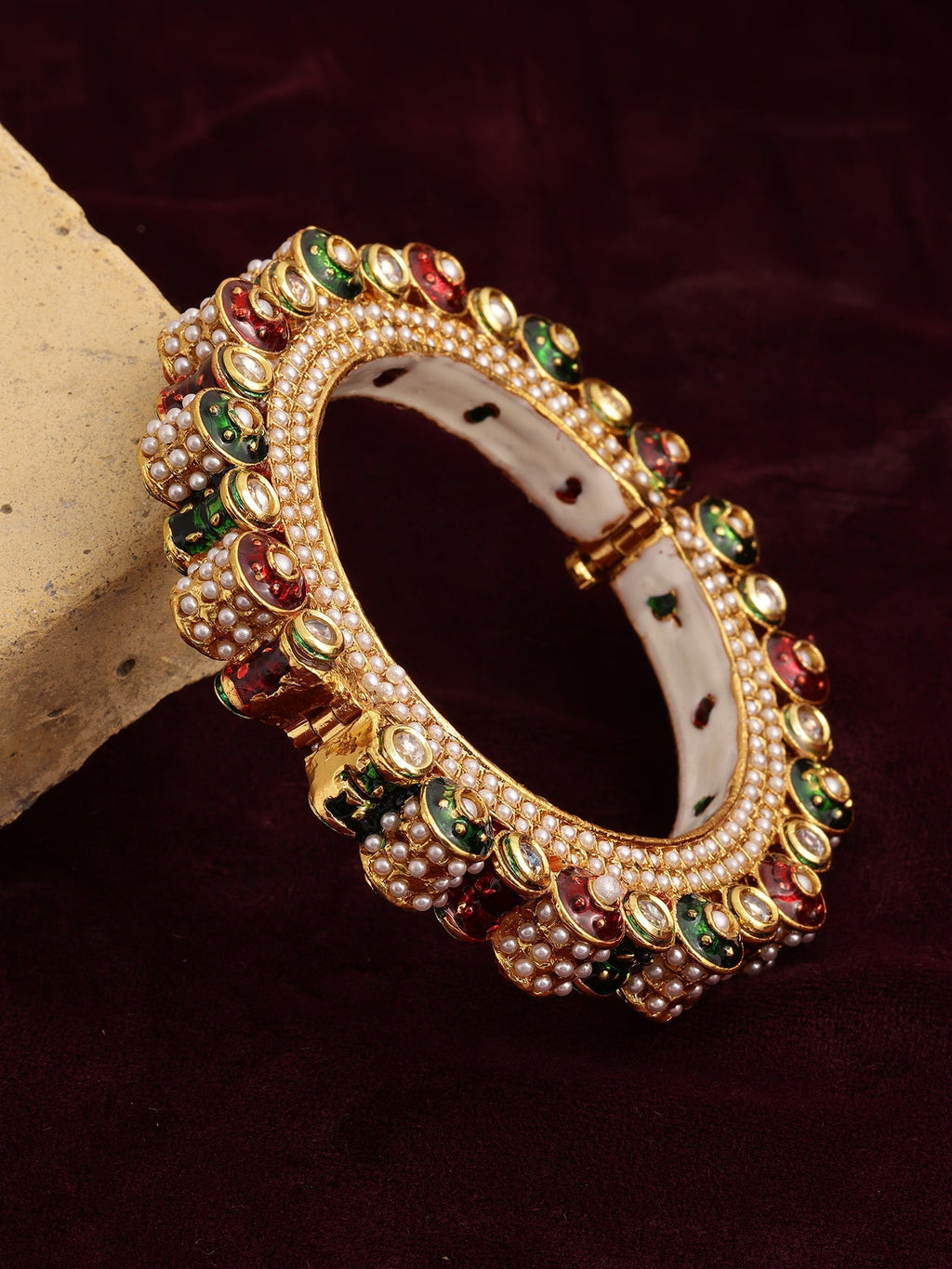 Pearl Meenakari Handcrafted Heavy Bangle - Ruby Raang | Grocsy