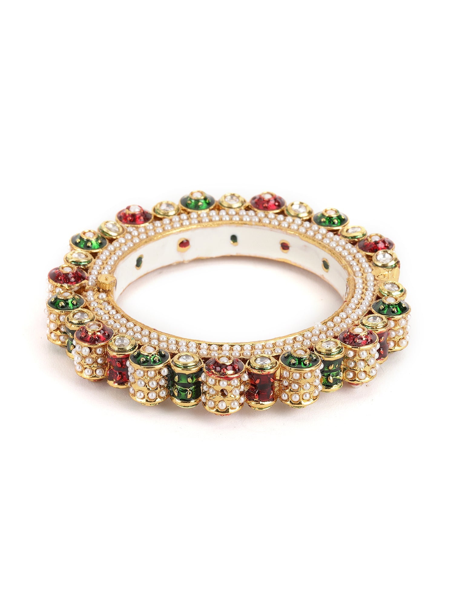 Pearl Meenakari Handcrafted Heavy Bangle - Ruby Raang | Grocsy
