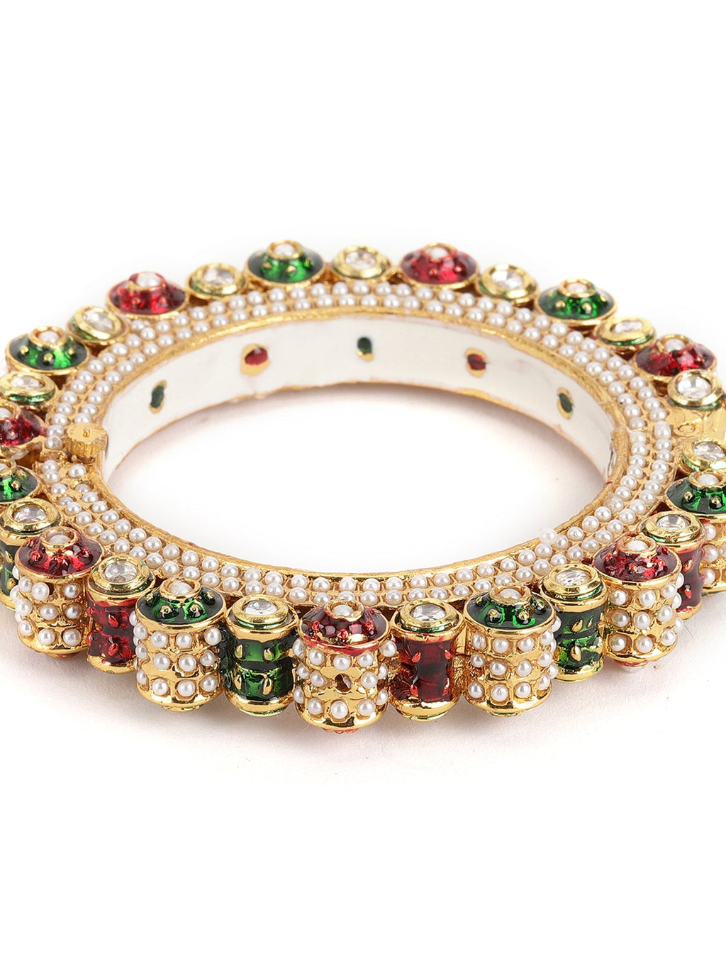 Pearl Meenakari Handcrafted Heavy Bangle - Ruby Raang | Grocsy