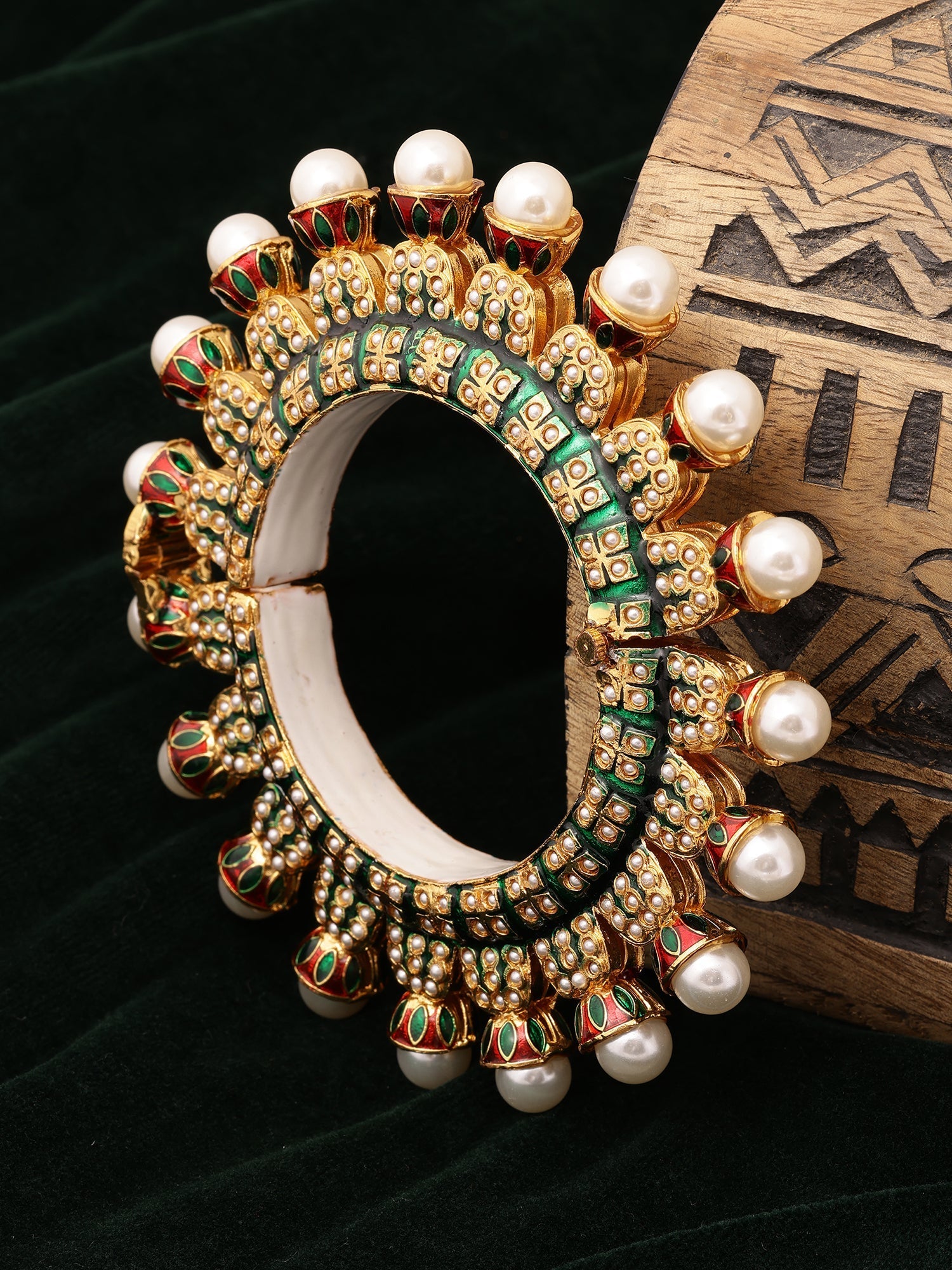 Oversized Pearl Meenakari Handcrafted Heavy Bangle - Ruby Raang | Grocsy