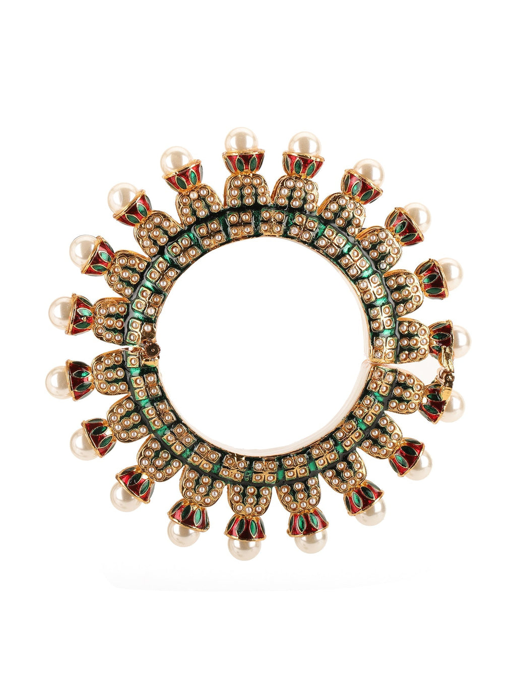 Oversized Pearl Meenakari Handcrafted Heavy Bangle - Ruby Raang | Grocsy
