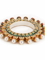 Oversized Pearl Meenakari Handcrafted Heavy Bangle - Ruby Raang | Grocsy