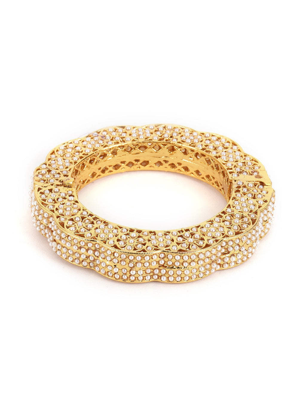 Golden Pearl Handcrafted Heavy Bangle - Ruby Raang