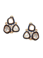 Three Stone Blue Meenakari Kundan Earrings - Ruby Raang