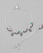 VOJ Set of 2 Silver Plated Stainless Steel Multi Color Anklet | Grocsy
