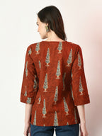 Myshka Women's Rust Printed Top | Grocsy