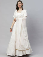 White Georgette Thread with Sequins Embroidered work Lehenga Choli with Dupatta - Jivika | Grocsy